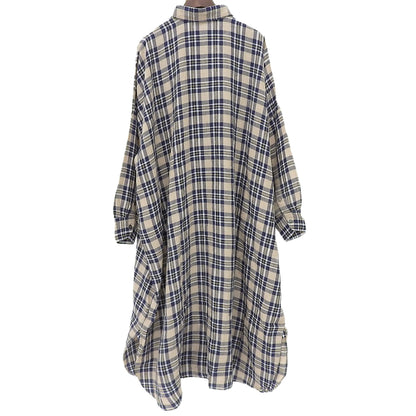 45R フォーティファイブ アール 美品 インドリネン チェックドレス シャツワンピース レディース ベージュ×ブルー 7035069 ワンピース ―