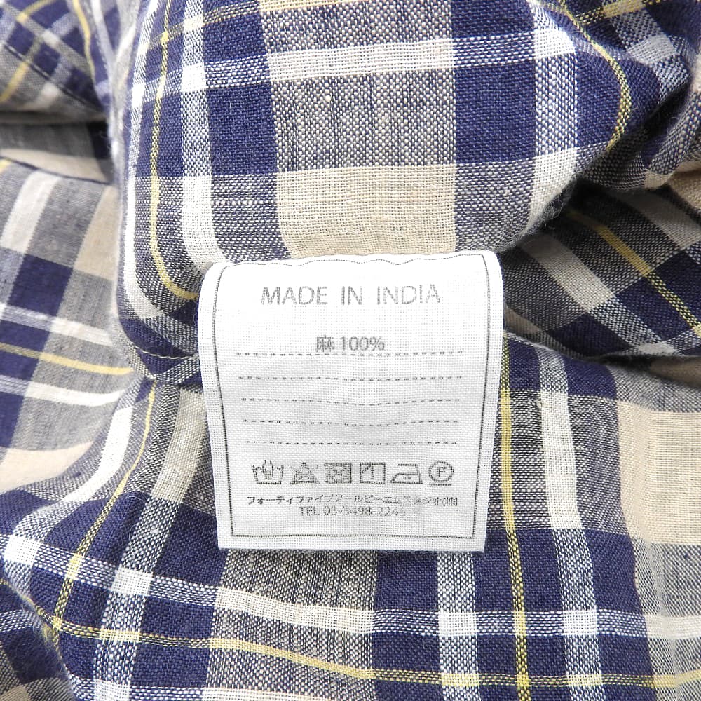 45R フォーティファイブ アール 美品 インドリネン チェックドレス シャツワンピース レディース ベージュ×ブルー 7035069 ワンピース ―