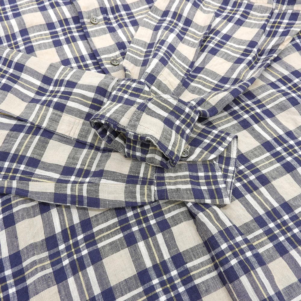 45R フォーティファイブ アール 美品 インドリネン チェックドレス シャツワンピース レディース ベージュ×ブルー 7035069 ワンピース ―