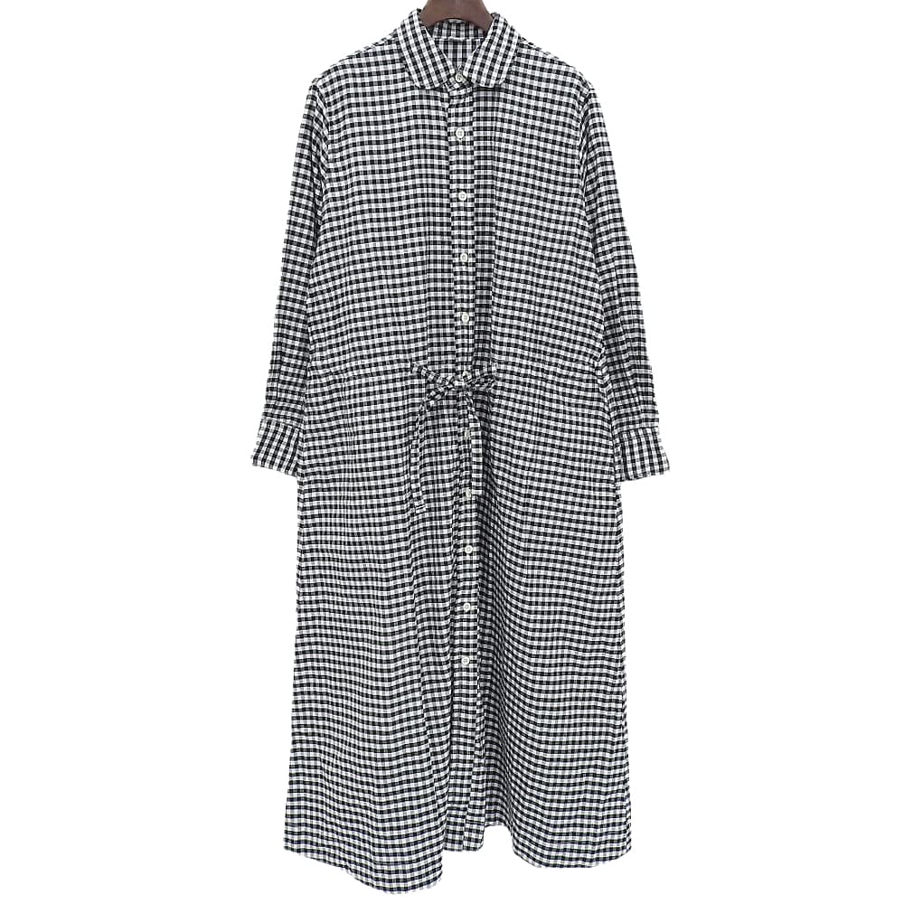 45R フォーティファイブ アール 美品 薄オックスギンガムのシャツドレス ワンピース レディース ブラック ホワイト 70350501 ワンピース ―