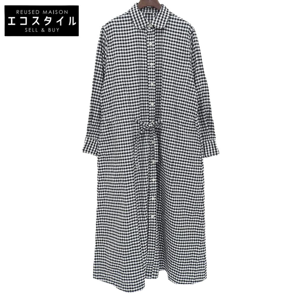 45R フォーティファイブ アール 美品 薄オックスギンガムのシャツドレス ワンピース レディース ブラック ホワイト 70350501 ワンピース ―