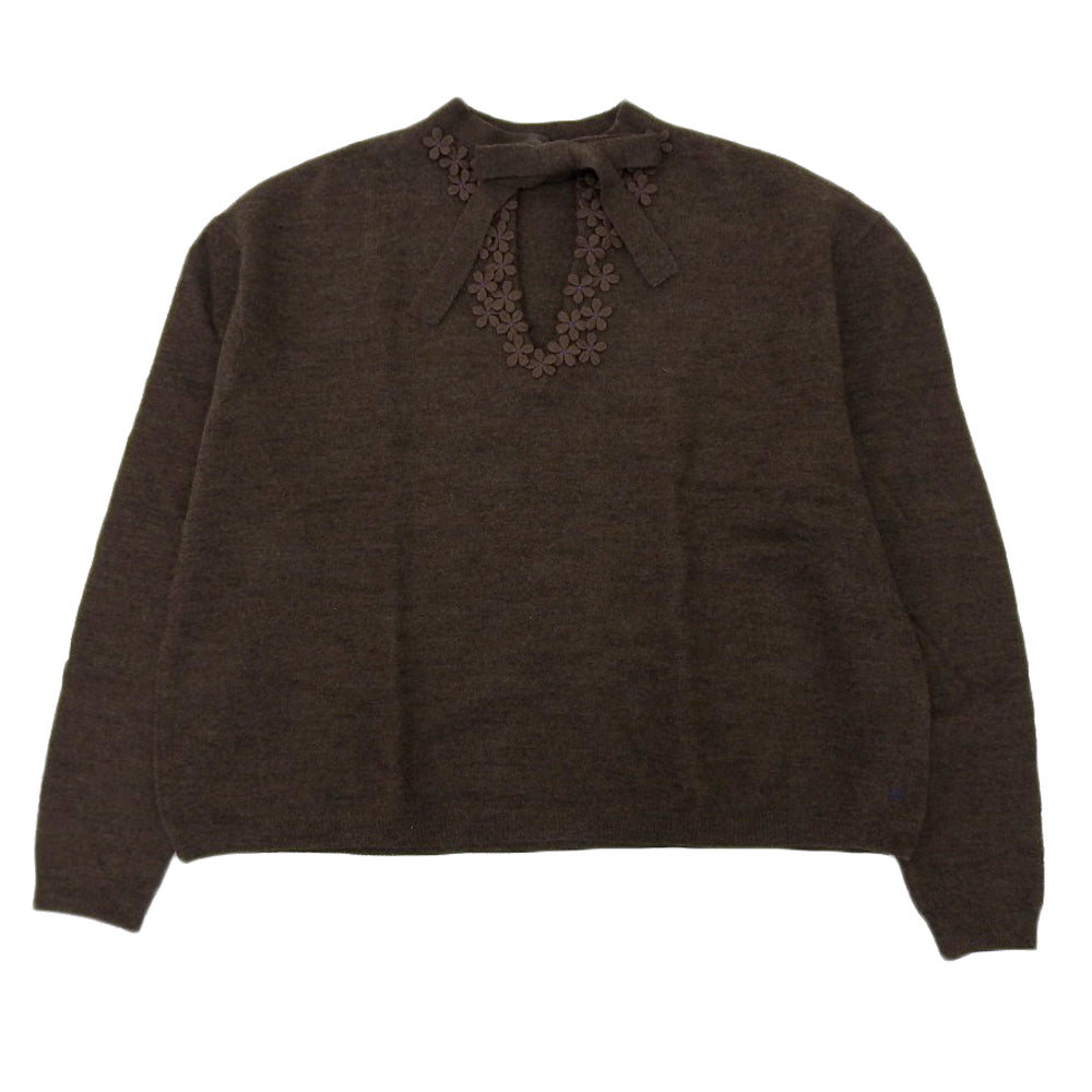 45R フォーティファイブ アール 美品 ウール フラワーモチーフボウタイニット トップス レディース ブラウン 3 5108076 トップス 3