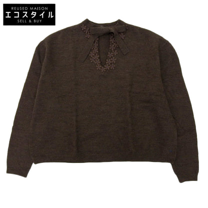 45R フォーティファイブ アール 美品 ウール フラワーモチーフボウタイニット トップス レディース ブラウン 3 5108076 トップス 3