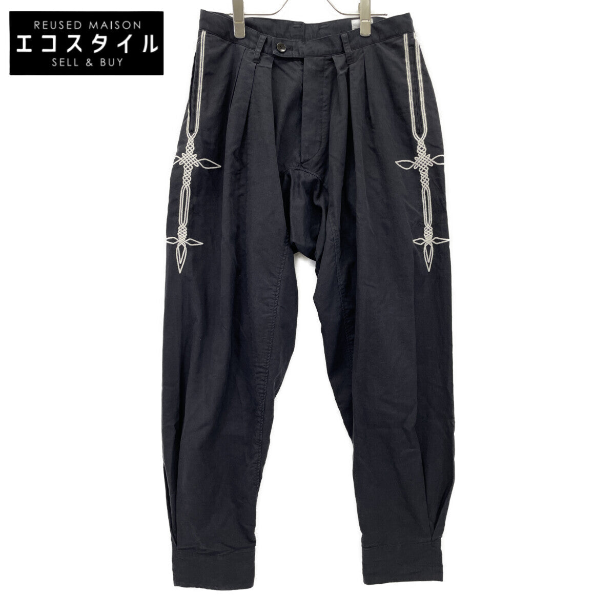 VERYTAGE ベリーテイジ ﾌﾞﾗｯｸ×ﾎﾜｲﾄ ﾘﾈﾝ混 ZWIDER embroidery ボトムス 2