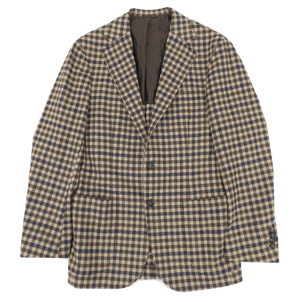 DE PETRILLO デペトリロ 美品 シェファードチェック ウールナイロン POSILLIPO テーラードジャケット メンズ ブラウン 44 ジャケット 44