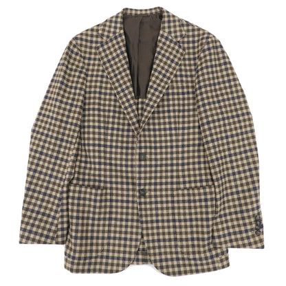DE PETRILLO デペトリロ 美品 シェファードチェック ウールナイロン POSILLIPO テーラードジャケット メンズ ブラウン 44 ジャケット 44