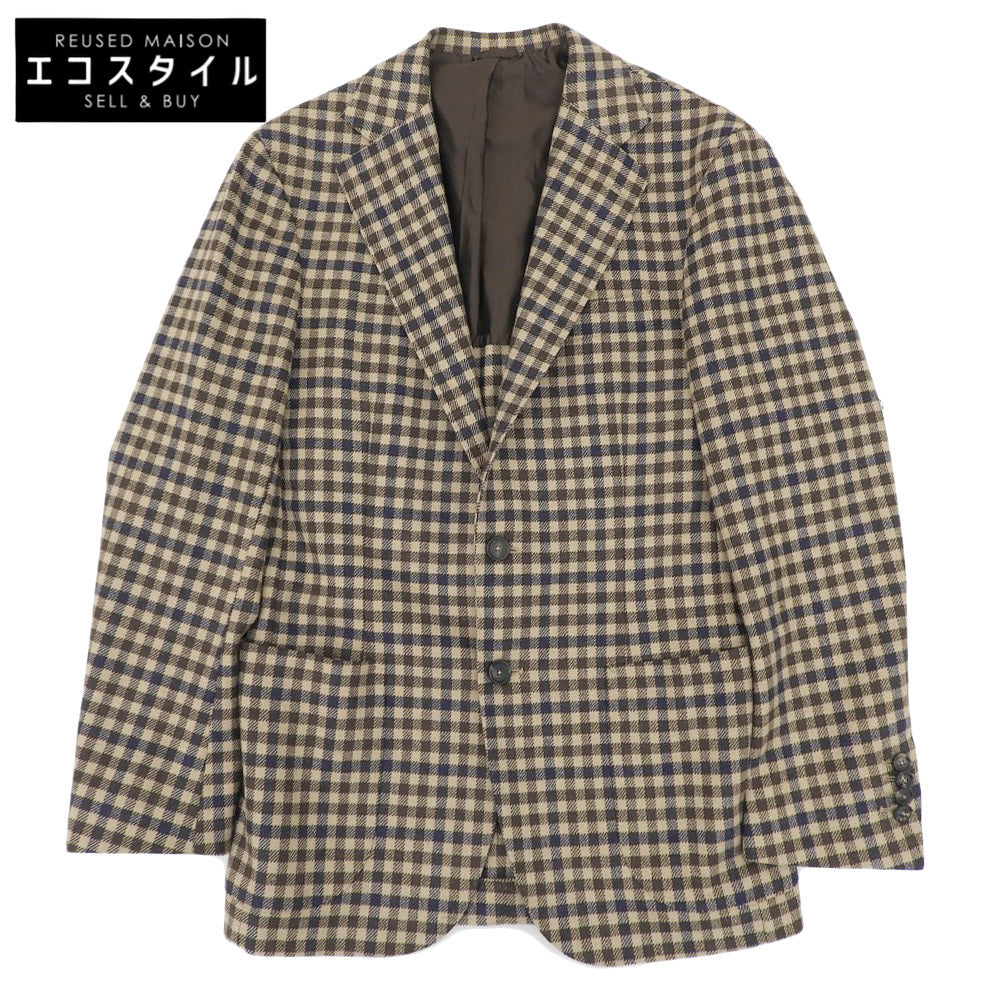 DE PETRILLO デペトリロ 美品 シェファードチェック ウールナイロン POSILLIPO テーラードジャケット メンズ ブラウン 44 ジャケット 44
