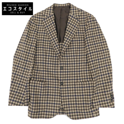 DE PETRILLO デペトリロ 美品 シェファードチェック ウールナイロン POSILLIPO テーラードジャケット メンズ ブラウン 44 ジャケット 44