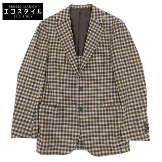 DE PETRILLO デペトリロ 美品 シェファードチェック ウールナイロン POSILLIPO テーラードジャケット メンズ ブラウン 44 ジャケット 44