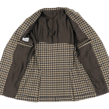 DE PETRILLO デペトリロ 美品 シェファードチェック ウールナイロン POSILLIPO テーラードジャケット メンズ ブラウン 44 ジャケット 44
