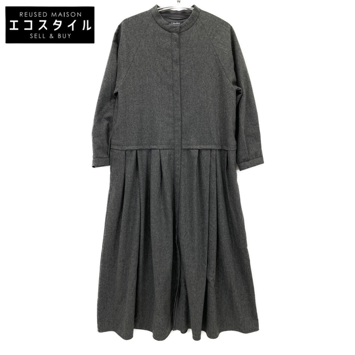 S MaxMara エスマックスマーラ ｸﾞﾚｰ ｳｰﾙ ｷﾞｬｻﾞｰﾃﾞｻﾞｲﾝ ﾛﾝｸﾞｽﾘｰﾌﾞ比翼ｼｬﾂﾜﾝﾋﾟｰｽ ワンピース 表記なし
