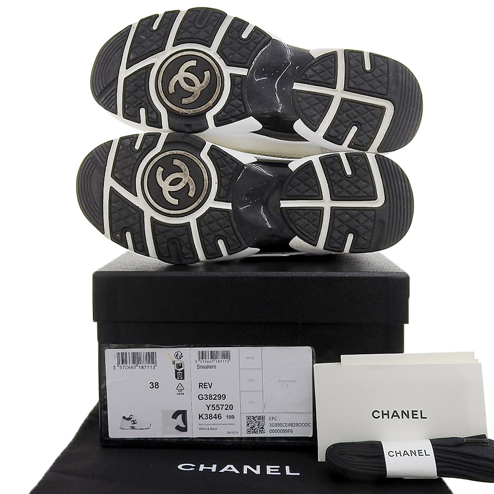 CHANEL シャネル 美品 メッシュ×スエードカーフスキン ココマーク ローカットスニーカー レディース ホワイト ブラック 38 G38299-Y55720 シューズ 38