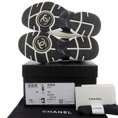 CHANEL シャネル 美品 メッシュ×スエードカーフスキン ココマーク ローカットスニーカー レディース ホワイト ブラック 38 G38299-Y55720 シューズ 38