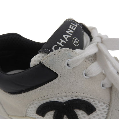 CHANEL シャネル 美品 メッシュ×スエードカーフスキン ココマーク ローカットスニーカー レディース ホワイト ブラック 38 G38299-Y55720 シューズ 38