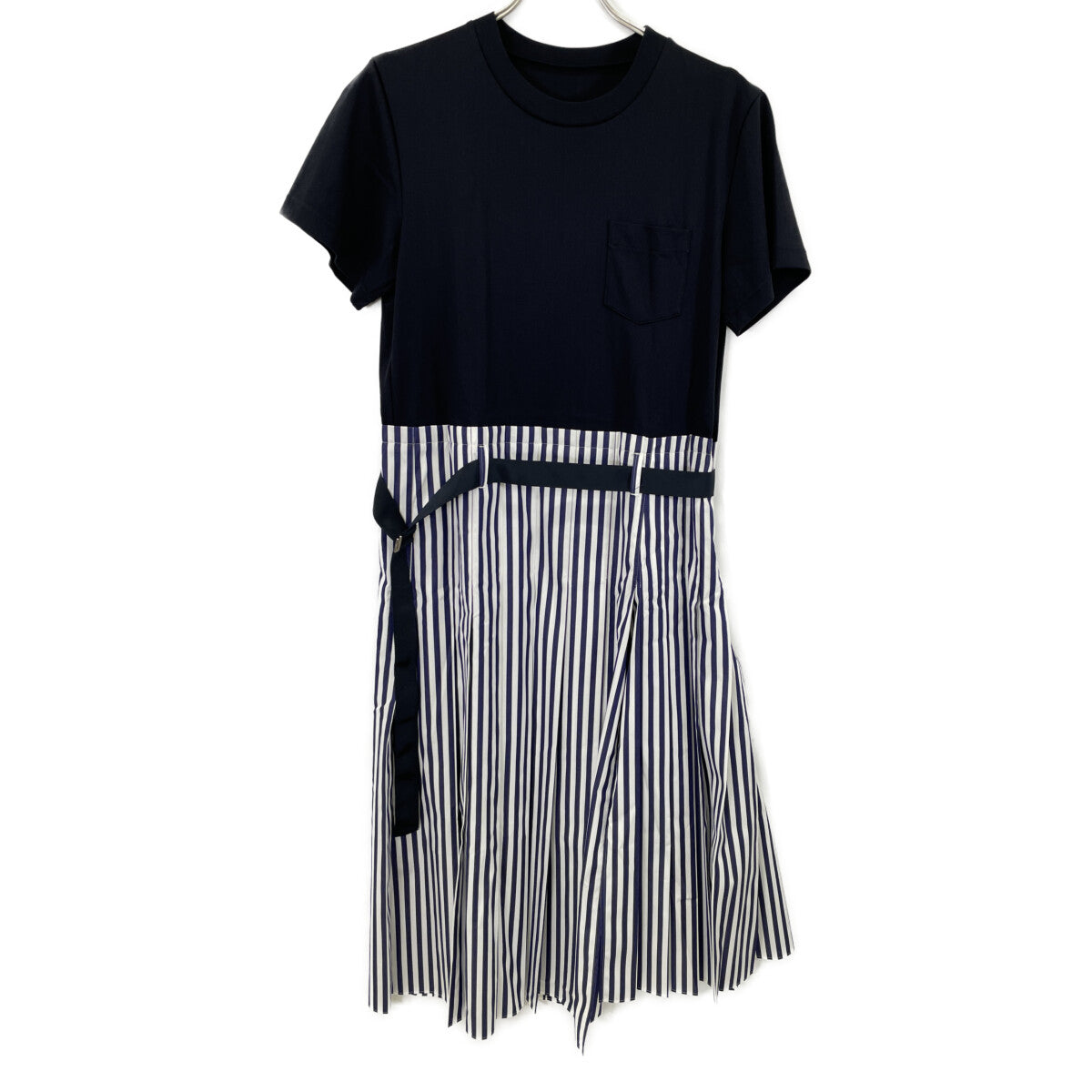 sacai サカイ 24-07401 24年 ﾈｲﾋﾞｰ THOMAS MASON Cotton Poplin x Cotton Jersey Dress ｼｬﾂ半袖ﾜﾝﾋﾟｰｽ ワンピース 1