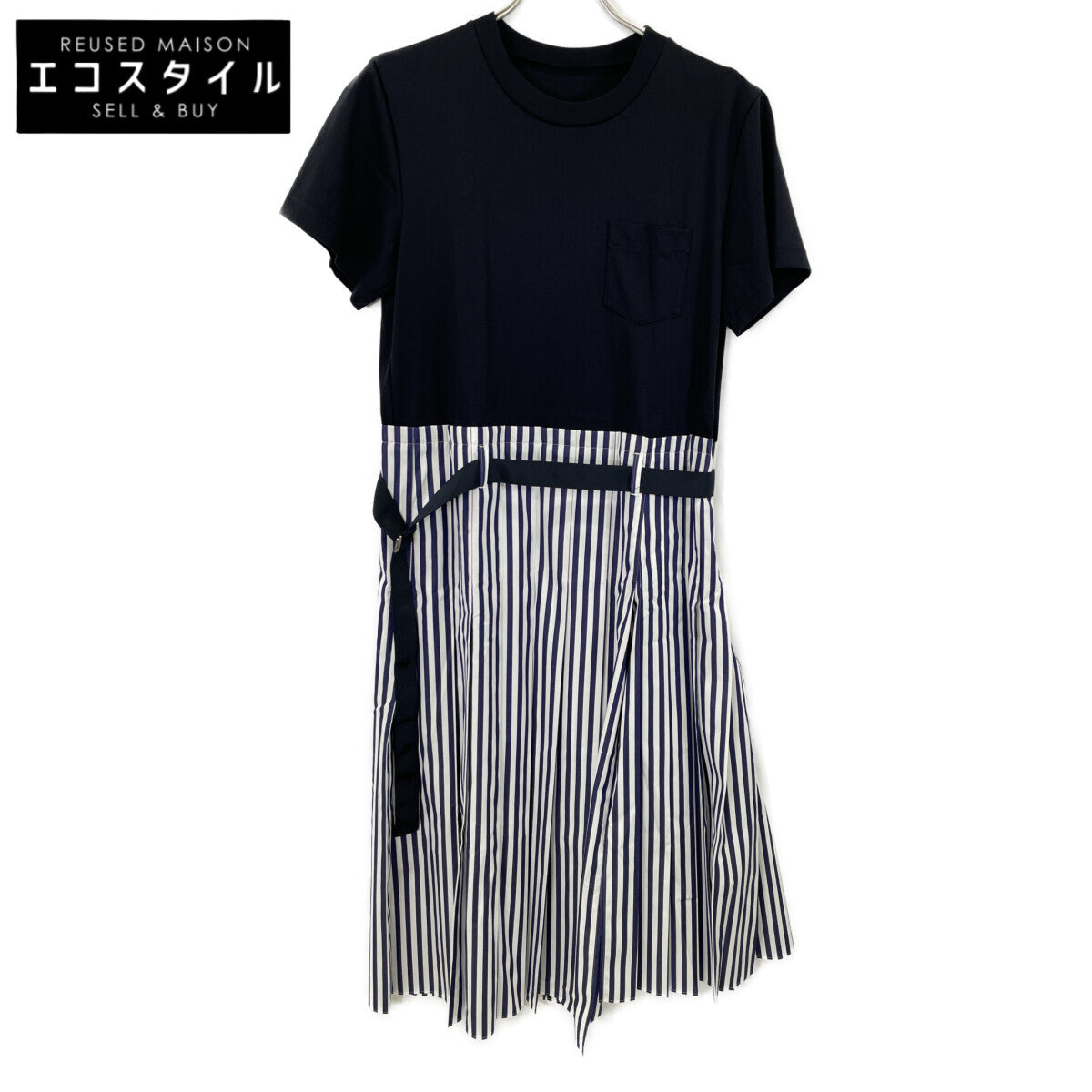 sacai サカイ 24-07401 24年 ﾈｲﾋﾞｰ THOMAS MASON Cotton Poplin x Cotton Jersey Dress ｼｬﾂ半袖ﾜﾝﾋﾟｰｽ ワンピース 1