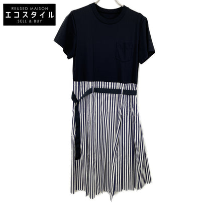 sacai サカイ 24-07401 24年 ﾈｲﾋﾞｰ THOMAS MASON Cotton Poplin x Cotton Jersey Dress ｼｬﾂ半袖ﾜﾝﾋﾟｰｽ ワンピース 1