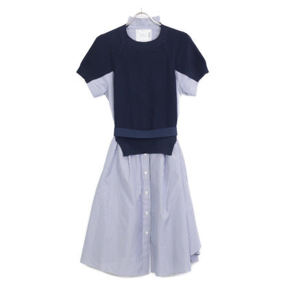 sacai サカイ SCW-083 ﾈｲﾋﾞｰ THOMAS MASON Cotton Poplin x Cotton Jersey Dress ﾆｯﾄ切替ｼｬﾂﾜﾝﾋﾟｰｽ ワンピース 1