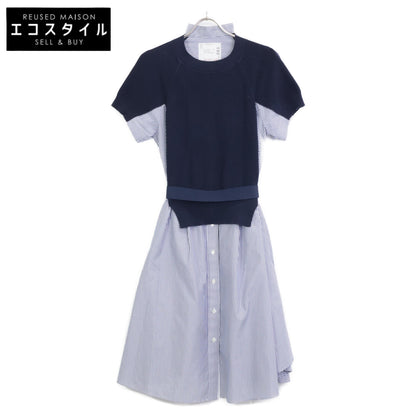 sacai サカイ SCW-083 ﾈｲﾋﾞｰ THOMAS MASON Cotton Poplin x Cotton Jersey Dress ﾆｯﾄ切替ｼｬﾂﾜﾝﾋﾟｰｽ ワンピース 1