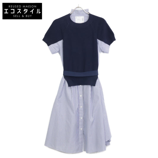 sacai サカイ SCW-083 ﾈｲﾋﾞｰ THOMAS MASON Cotton Poplin x Cotton Jersey Dress ﾆｯﾄ切替ｼｬﾂﾜﾝﾋﾟｰｽ ワンピース 1