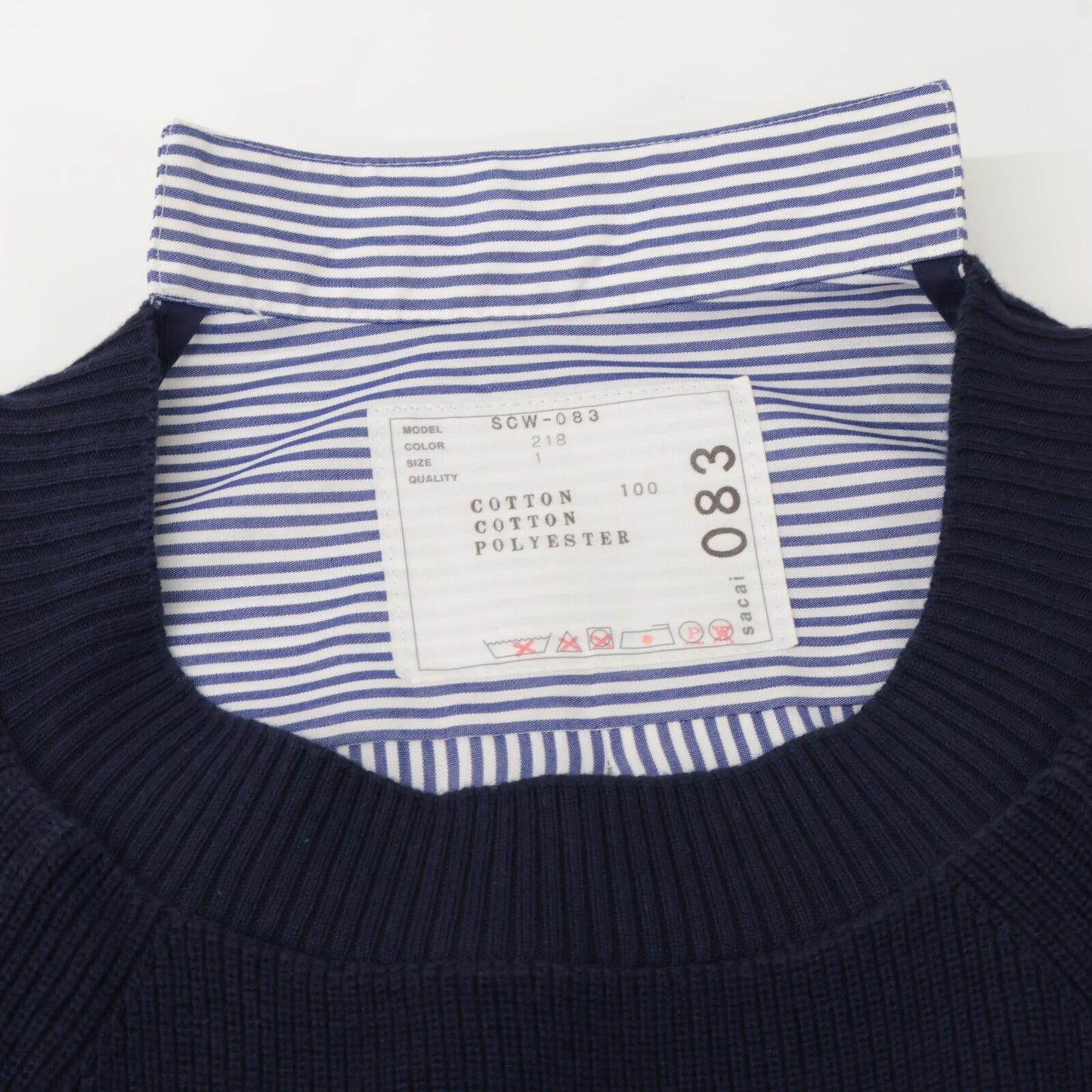 sacai サカイ SCW-083 ﾈｲﾋﾞｰ THOMAS MASON Cotton Poplin x Cotton Jersey Dress ﾆｯﾄ切替ｼｬﾂﾜﾝﾋﾟｰｽ ワンピース 1