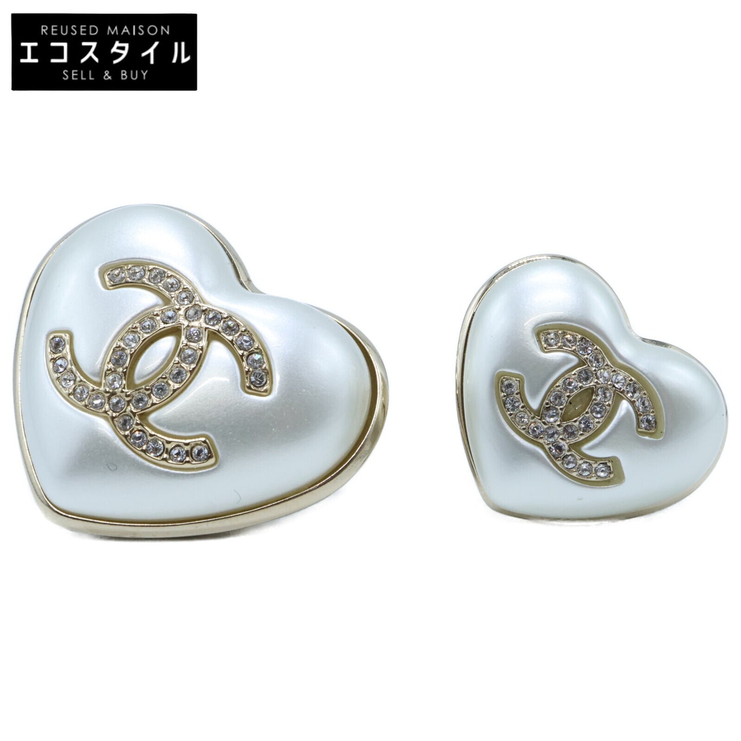 CHANEL シャネル 新品同様 A22V AB7007 ココマーク ラインストーン ハートモチーフ フェイクパールブローチ 2点セット ブローチ