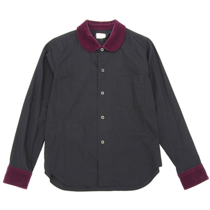 BLACKCOMMEdesGARCONS ブラックコムデギャルソン ラウンドカラー ベロア切り替え シャツ トップス メンズ ブラック XS 1S-B010 トップス XS