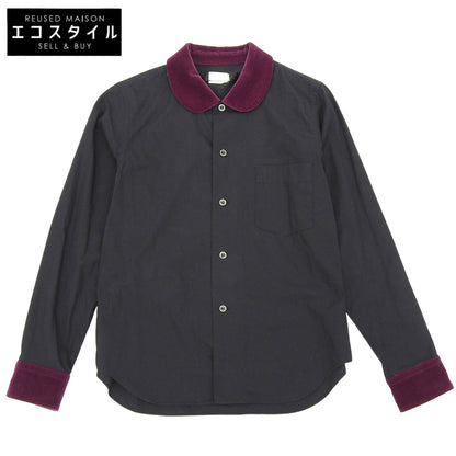 BLACKCOMMEdesGARCONS ブラックコムデギャルソン ラウンドカラー ベロア切り替え シャツ トップス メンズ ブラック XS 1S-B010 トップス XS