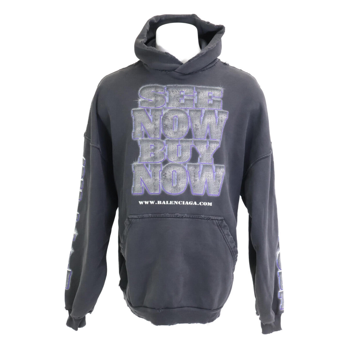 BALENCIAGA バレンシアガ 美品 24SS 739024 TQVE7 コットン スローガンプリント スウェットフーディプルオーバー パーカー トップス 2