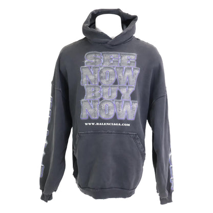 BALENCIAGA バレンシアガ 美品 24SS 739024 TQVE7 コットン スローガンプリント スウェットフーディプルオーバー パーカー トップス 2