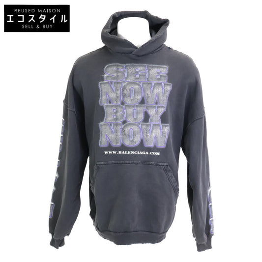 BALENCIAGA バレンシアガ 美品 24SS 739024 TQVE7 コットン スローガンプリント スウェットフーディプルオーバー パーカー トップス 2