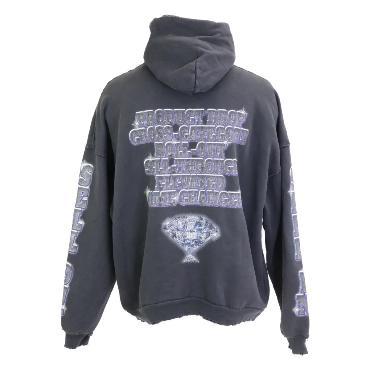 BALENCIAGA バレンシアガ 美品 24SS 739024 TQVE7 コットン スローガンプリント スウェットフーディプルオーバー パーカー トップス 2