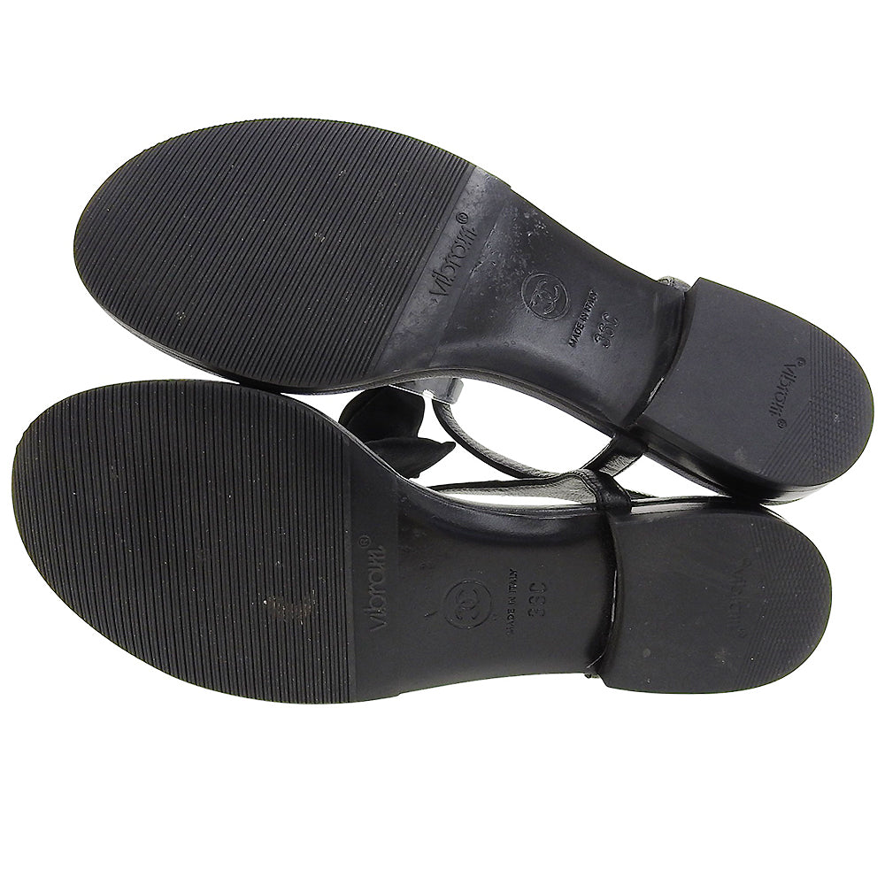 CHANEL シャネル 美品 マトラッセソール ココマーク ラインストーン リボンチェーン フラットサンダル レディース 黒 36C G36352Y54201 シューズ 36C