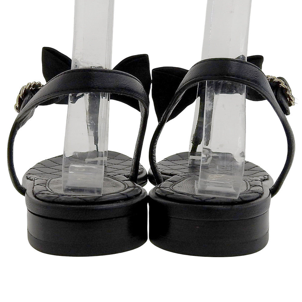 CHANEL シャネル 美品 マトラッセソール ココマーク ラインストーン リボンチェーン フラットサンダル レディース 黒 36C G36352Y54201 シューズ 36C