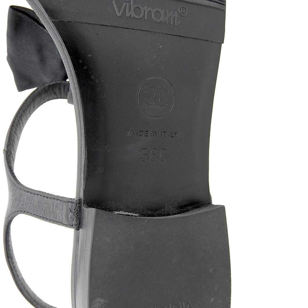 CHANEL シャネル 美品 マトラッセソール ココマーク ラインストーン リボンチェーン フラットサンダル レディース 黒 36C G36352Y54201 シューズ 36C