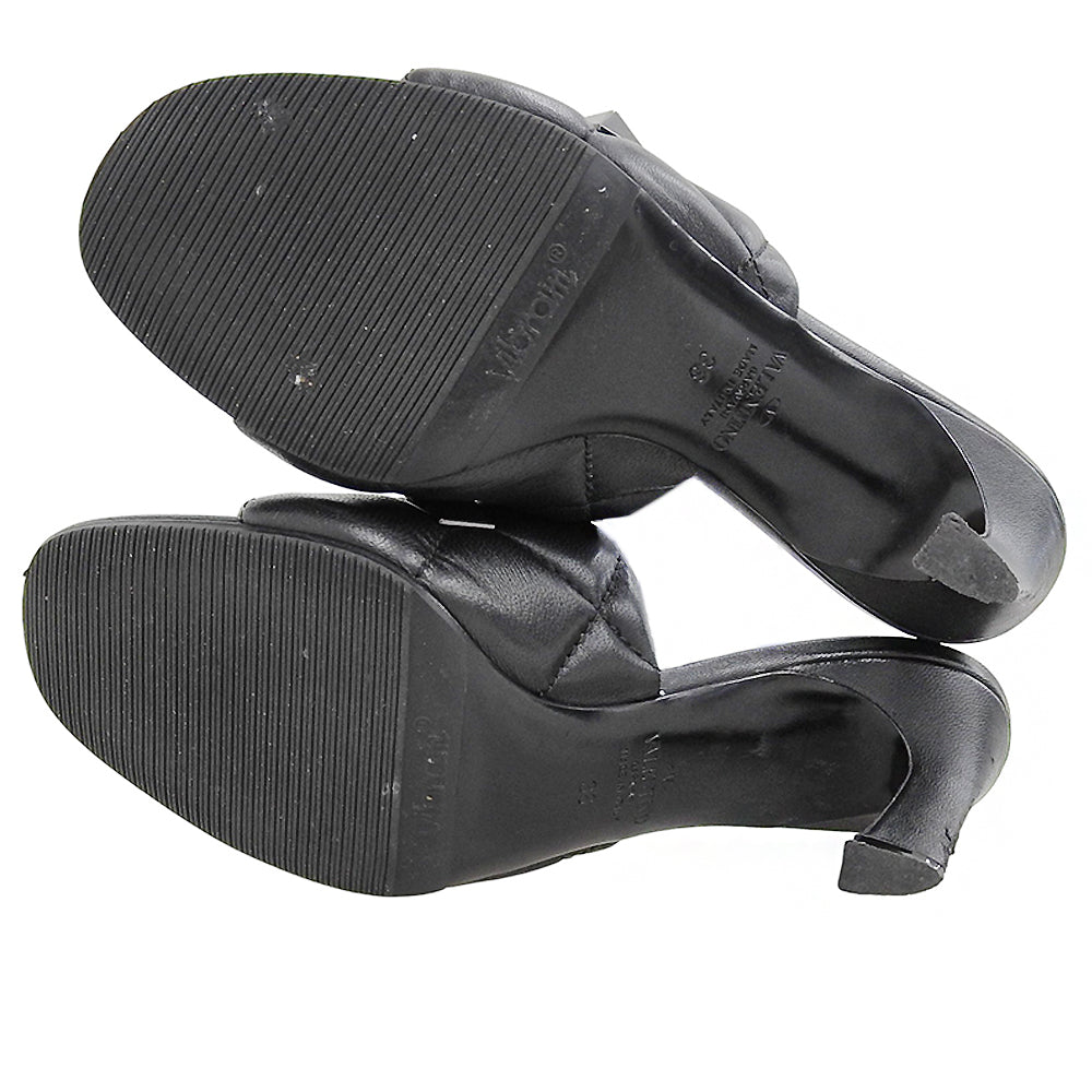 Valentino Garavani ヴァレンティノガラヴァーニ レザー ピラミッドスタッズ オープントゥ ヒールサンダル レディース 黒 36 VSW BK3 シューズ 36