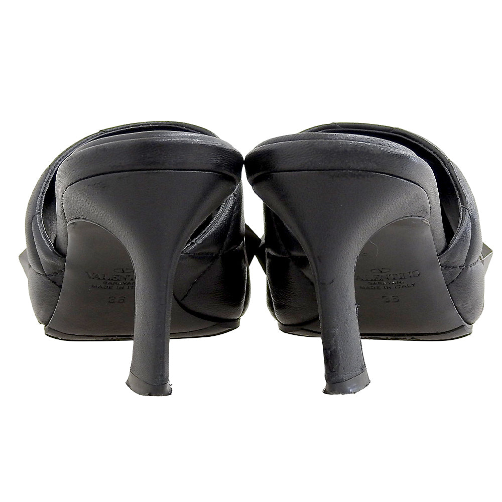 Valentino Garavani ヴァレンティノガラヴァーニ レザー ピラミッドスタッズ オープントゥ ヒールサンダル レディース 黒 36 VSW BK3 シューズ 36