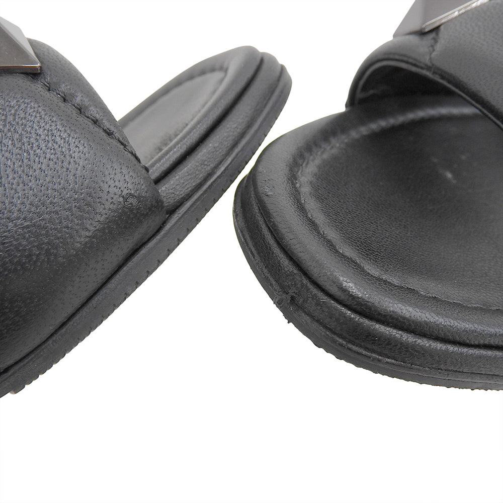 Valentino Garavani ヴァレンティノガラヴァーニ レザー ピラミッドスタッズ オープントゥ ヒールサンダル レディース 黒 36 VSW BK3 シューズ 36