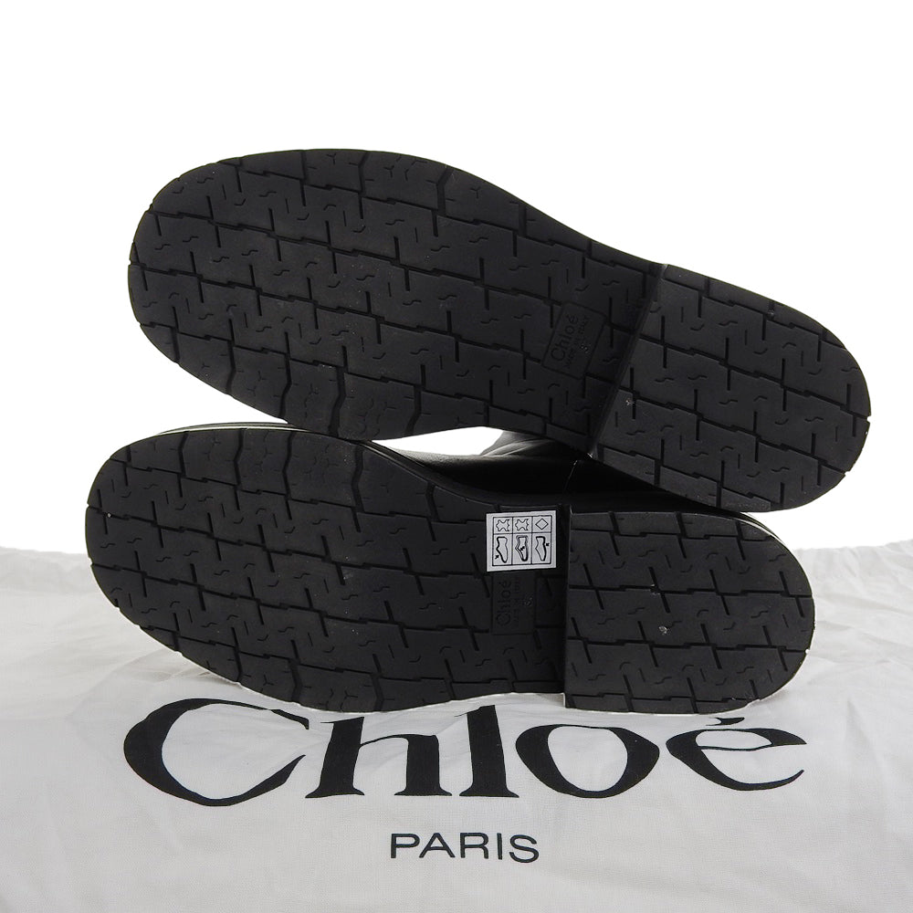 CHLOE クロエ 美品 Coddington レザー フラットロングブーツ シューズ レディース ブラック×ゴールド 37 042432E シューズ 37