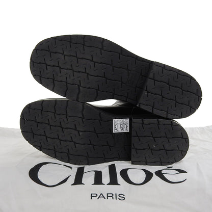 CHLOE クロエ 美品 Coddington レザー フラットロングブーツ シューズ レディース ブラック×ゴールド 37 042432E シューズ 37
