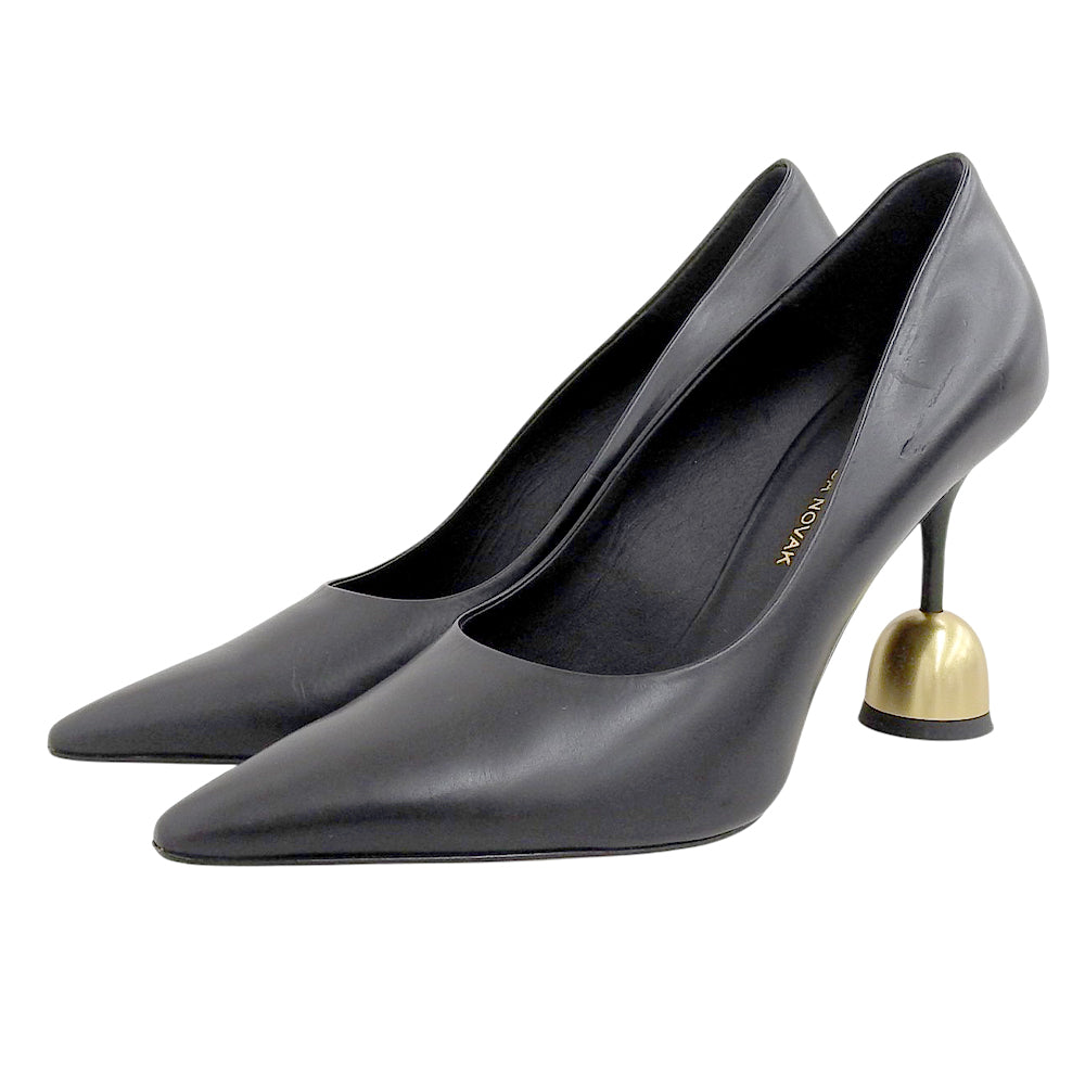 VANDA NOVAK ヴァンダ ノヴァク 新品同様 アテナディープブラック ゴールドボール ポインテッドトゥ ヒールパンプス レディース 黒 36 シューズ 36
