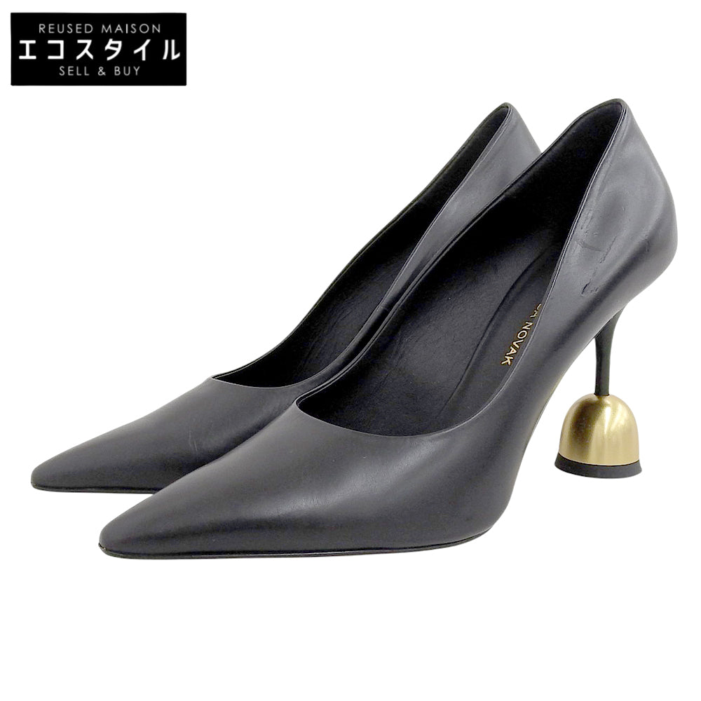 VANDA NOVAK ヴァンダ ノヴァク 新品同様 アテナディープブラック ゴールドボール ポインテッドトゥ ヒールパンプス レディース 黒 36 シューズ 36