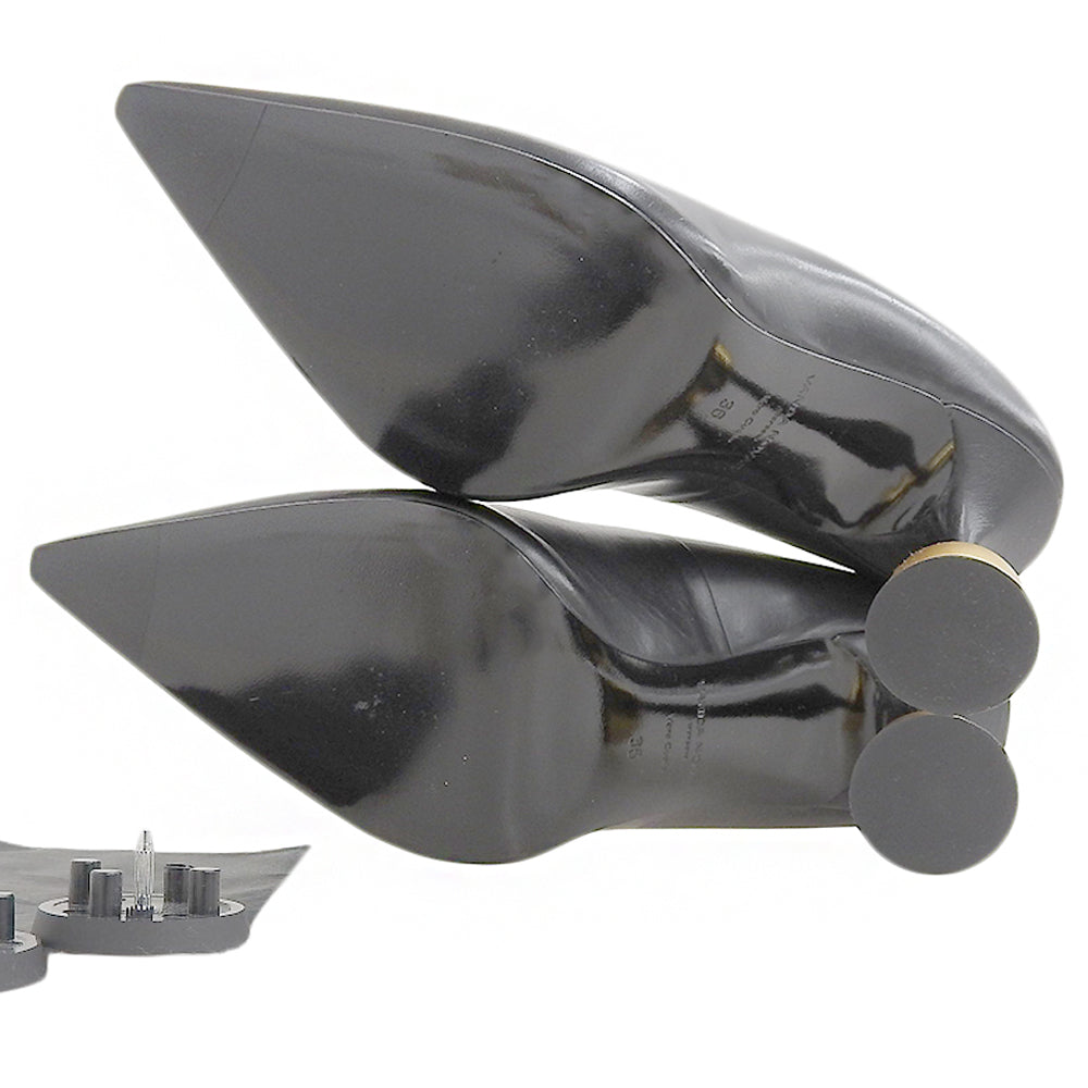 VANDA NOVAK ヴァンダ ノヴァク 新品同様 アテナディープブラック ゴールドボール ポインテッドトゥ ヒールパンプス レディース 黒 36 シューズ 36