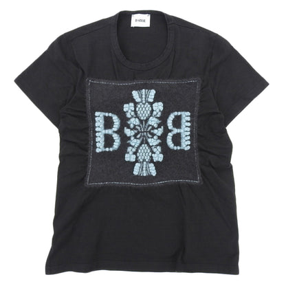 BALLY バリー 美品 コットン×カシミヤ Bロゴ クルーネック ショートスリーブカットソー トップス レディース ブラック XS トップス XS