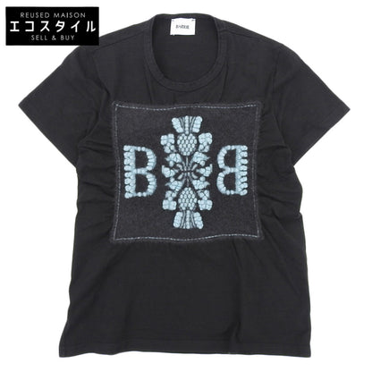 BALLY バリー 美品 コットン×カシミヤ Bロゴ クルーネック ショートスリーブカットソー トップス レディース ブラック XS トップス XS