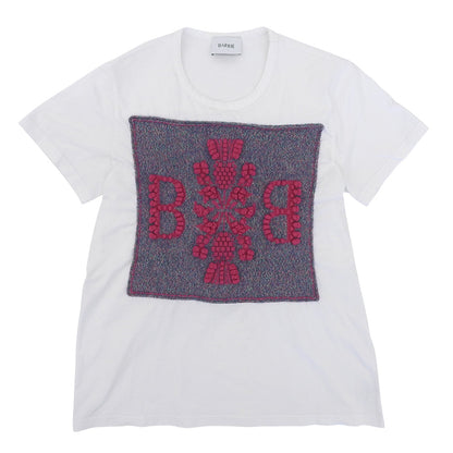 BALLY バリー 美品 コットン×カシミヤ Bロゴ クルーネック ショートスリーブ カットソー Tシャツ レディース ホワイト XS トップス XS