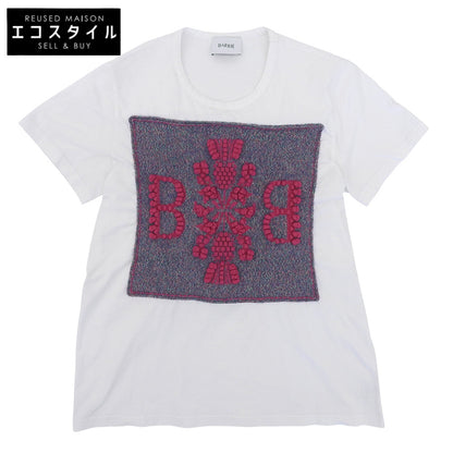 BALLY バリー 美品 コットン×カシミヤ Bロゴ クルーネック ショートスリーブ カットソー Tシャツ レディース ホワイト XS トップス XS