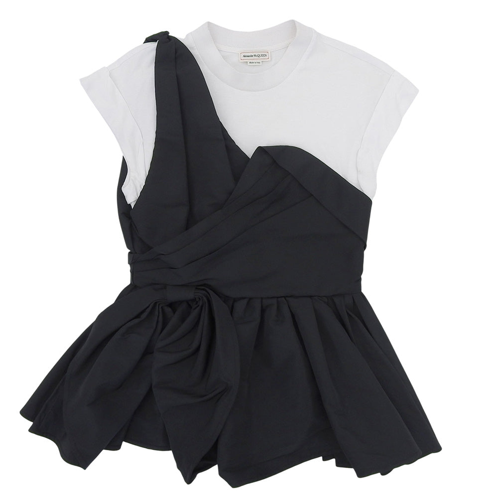 Alexander McQueen アレキサンダーマックイーン 美品 アシンメトリー レイヤード カットソー ブラウス ブラック×ホワイト 40 707098 トップス 40