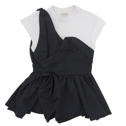 Alexander McQueen アレキサンダーマックイーン 美品 アシンメトリー レイヤード カットソー ブラウス ブラック×ホワイト 40 707098 トップス 40