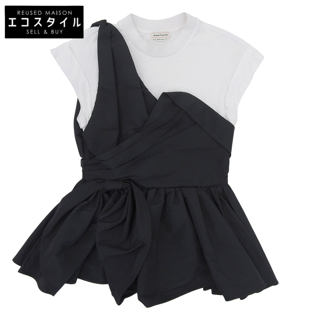Alexander McQueen アレキサンダーマックイーン 美品 アシンメトリー レイヤード カットソー ブラウス ブラック×ホワイト 40 707098 トップス 40